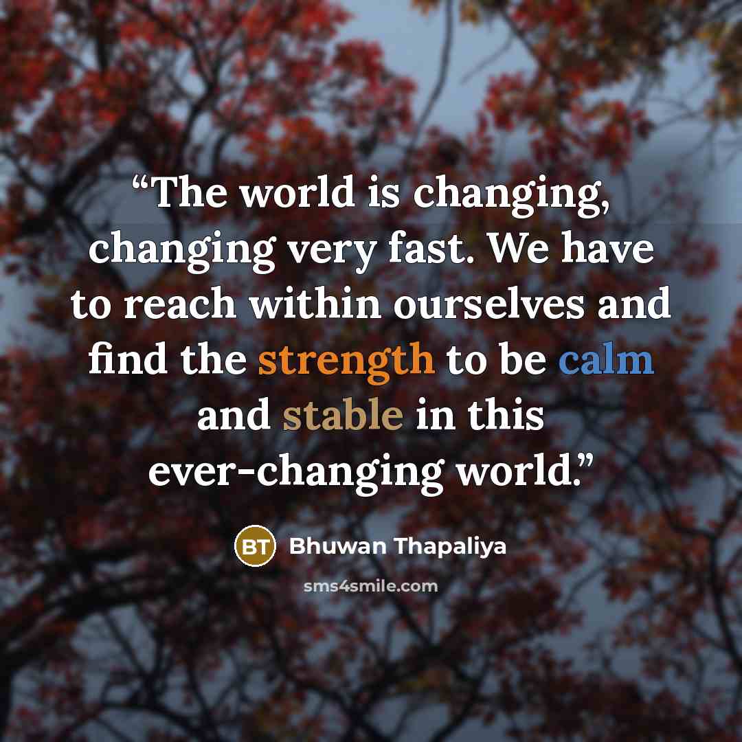 “The world is changing, changing very fast. We have to reach within ourselves and find the strength to be calm and stable in this ever-changing world.” quote by Bhuwan Thapaliya