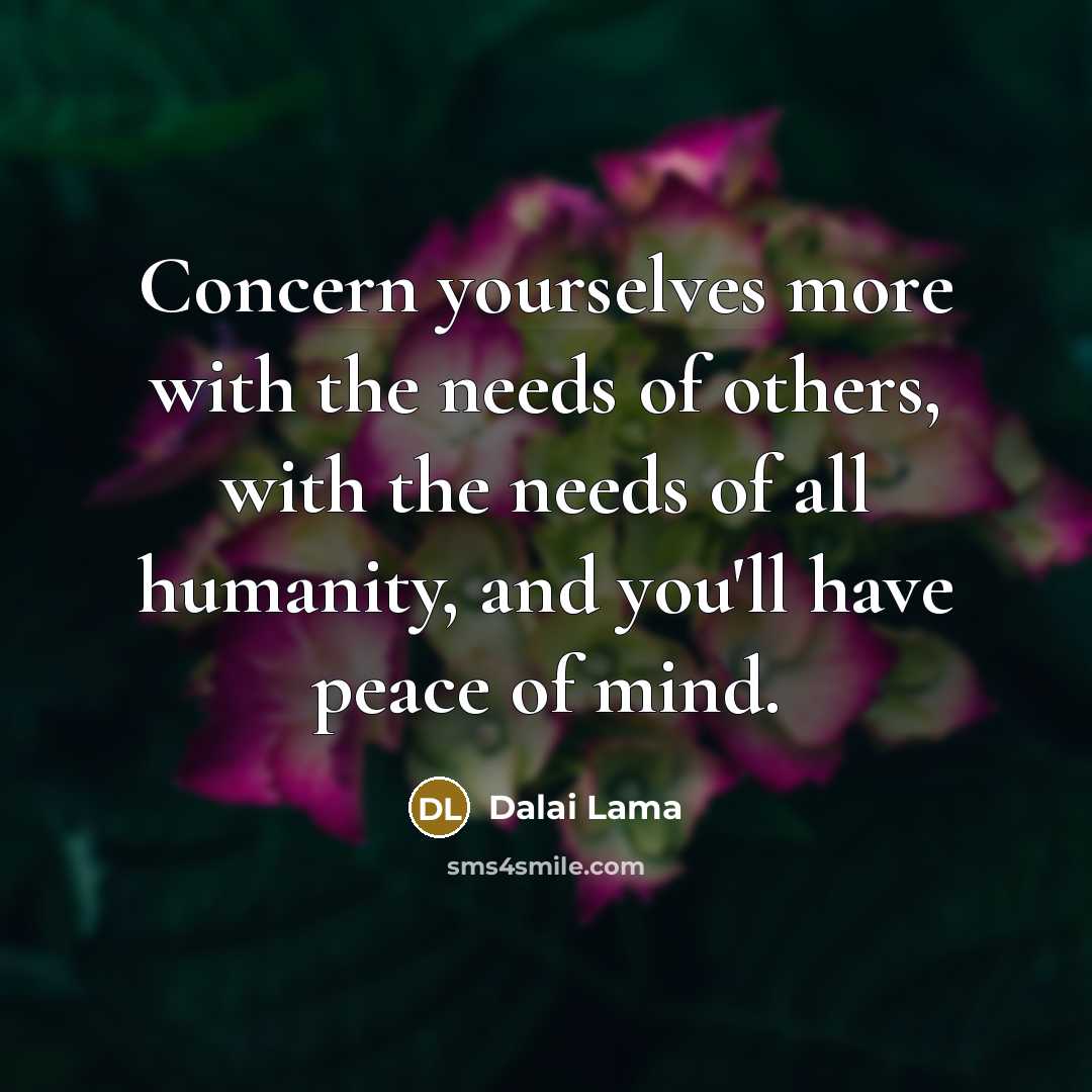 “Concern yourselves more with the needs of others, with the needs of all humanity, and you'll have peace of mind.” quote by Dalai Lama