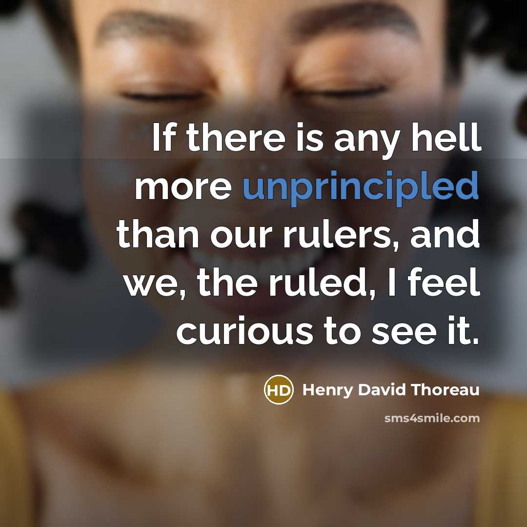 “If there is any hell more unprincipled than our rulers, and we, the ruled, I feel curious to see it.” quote by Henry David Thoreau