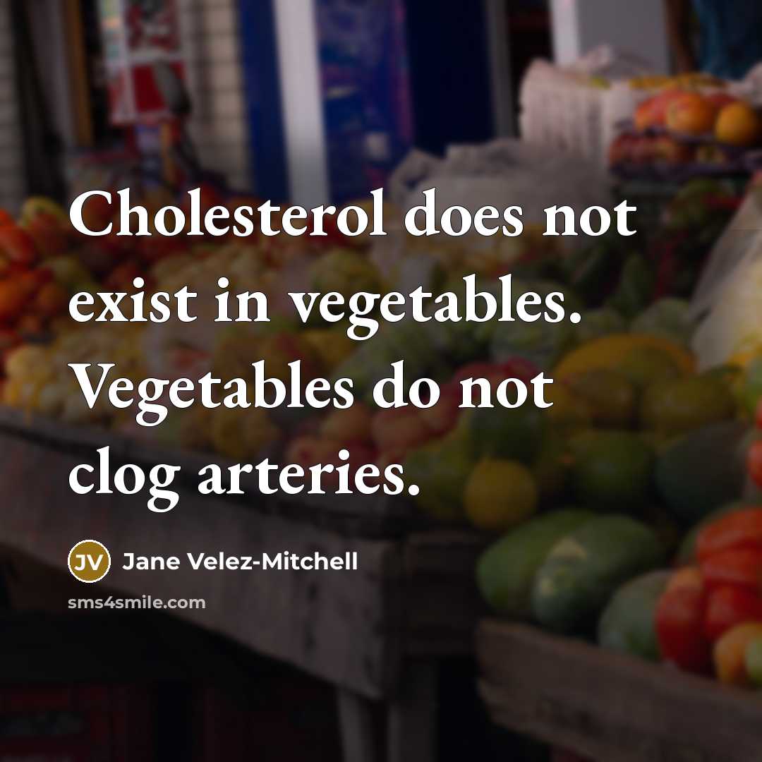“Cholesterol does not exist in vegetables. Vegetables do not clog arteries.” quote by Jane Velez-Mitchell