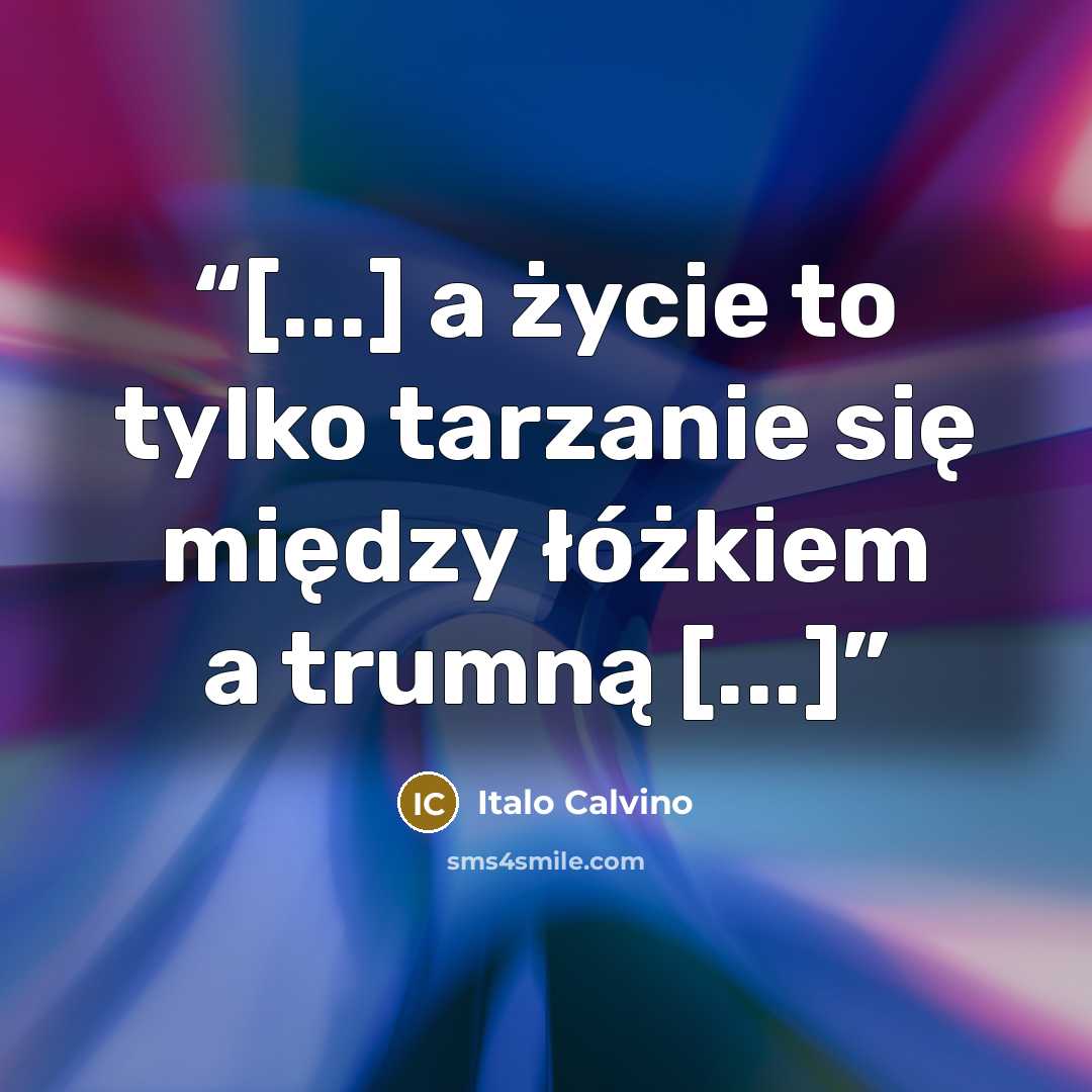 “[...] a życie to tylko tarzanie się między łóżkiem a trumną [...]” quote by Italo Calvino