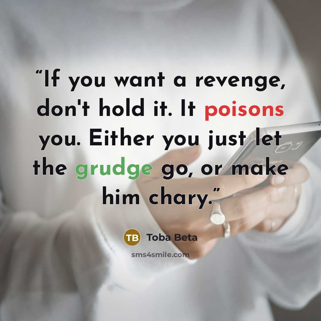 “If you want a revenge, don't hold it. It poisons you. Either you just let the grudge go, or make him chary.” quote by Toba Beta