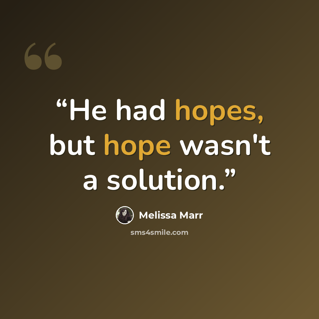 “He had hopes, but hope wasn't a solution.” quote by Melissa Marr