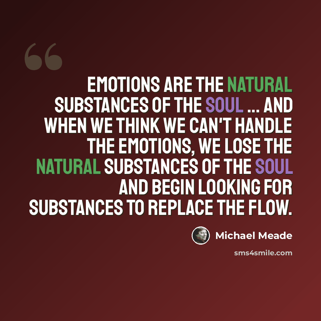 “Emotions are the natural substances of the soul ... and when we think we can't handle the emotions, we lose the natural substances of the soul and begin looking for substances to replace the flow.” quote by Michael Meade