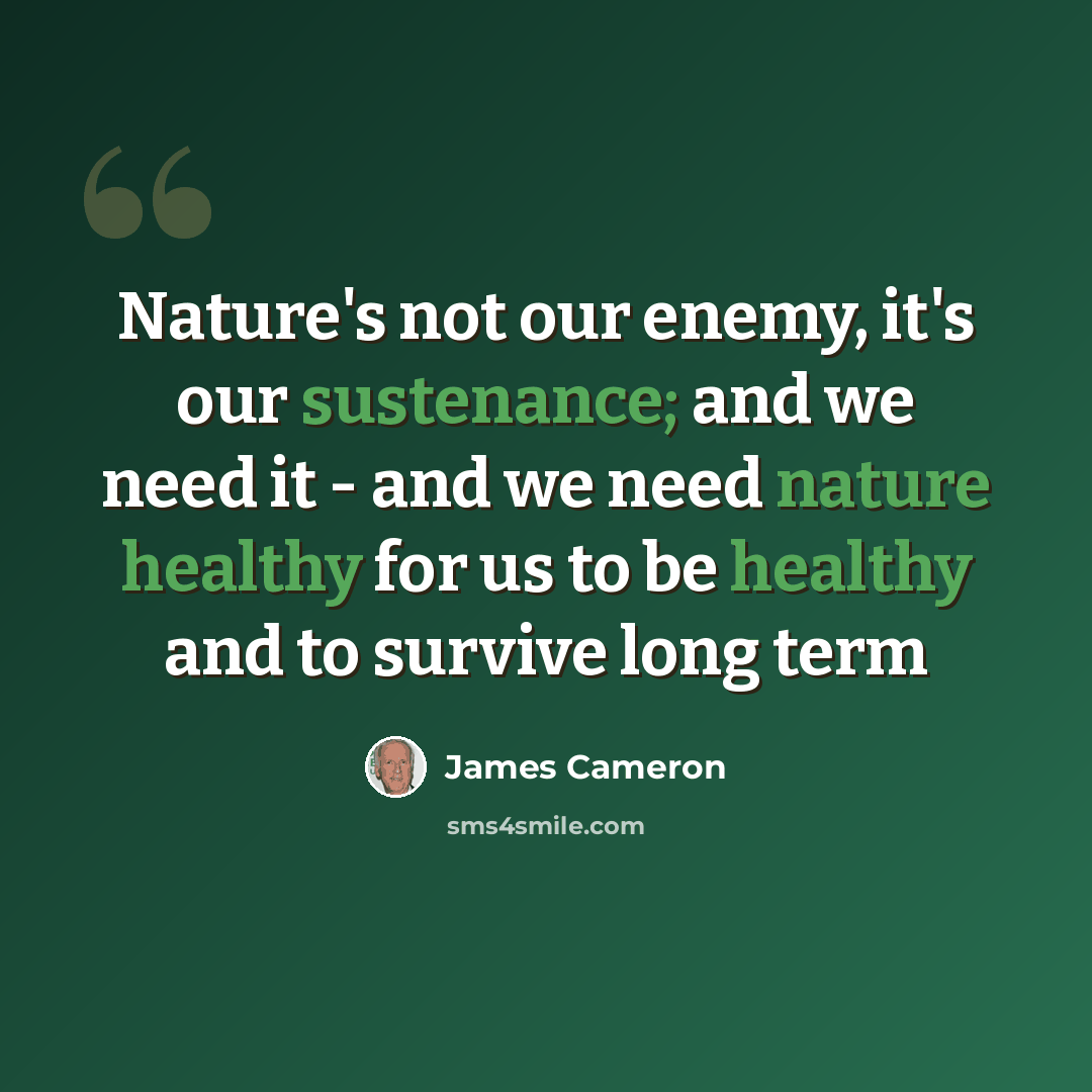 “Nature's not our enemy, it's our sustenance; and we need it - and we need nature healthy for us to be healthy and to survive long term” quote by James Cameron