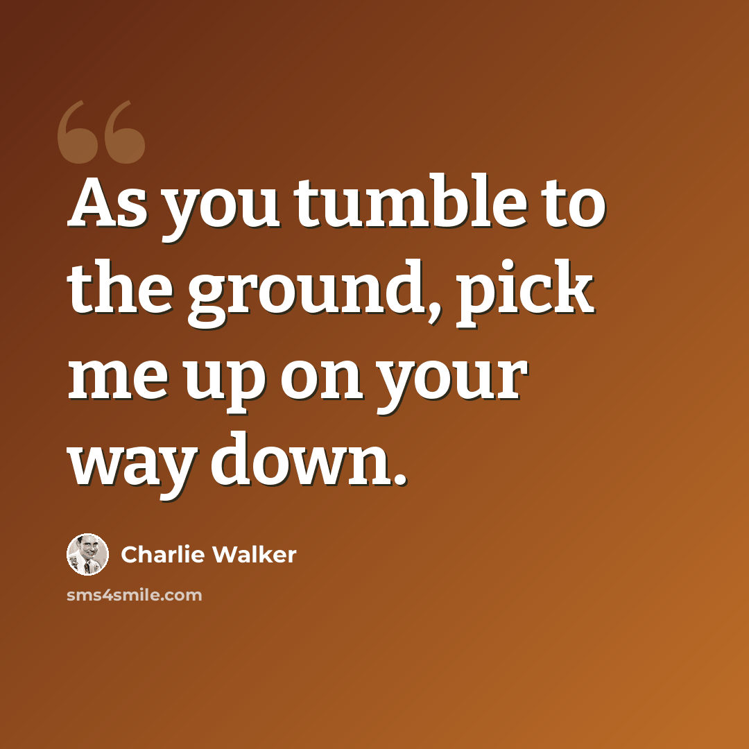 “As you tumble to the ground, pick me up on your way down.” quote by Charlie Walker