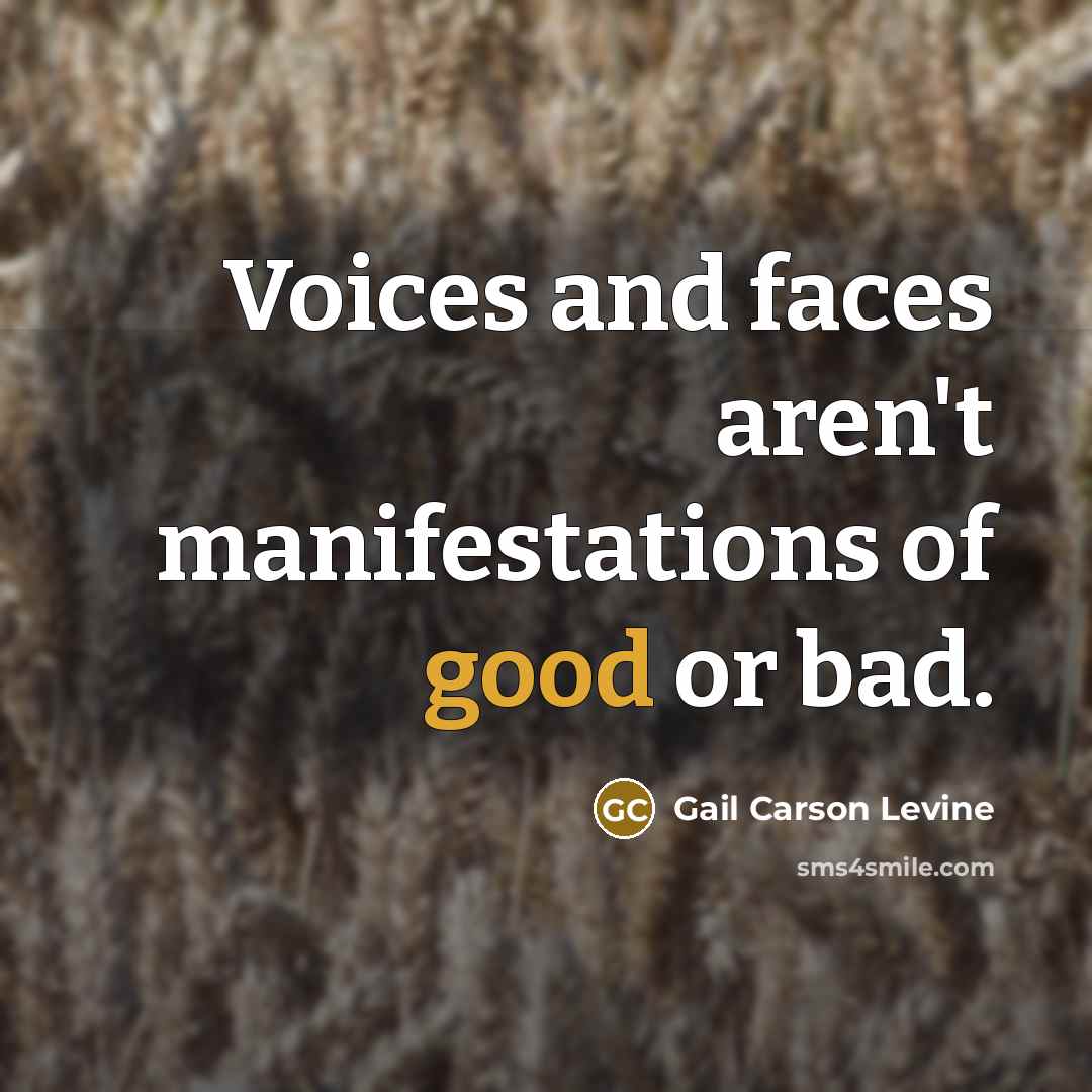 “Voices and faces aren't manifestations of good or bad.” quote by Gail Carson Levine