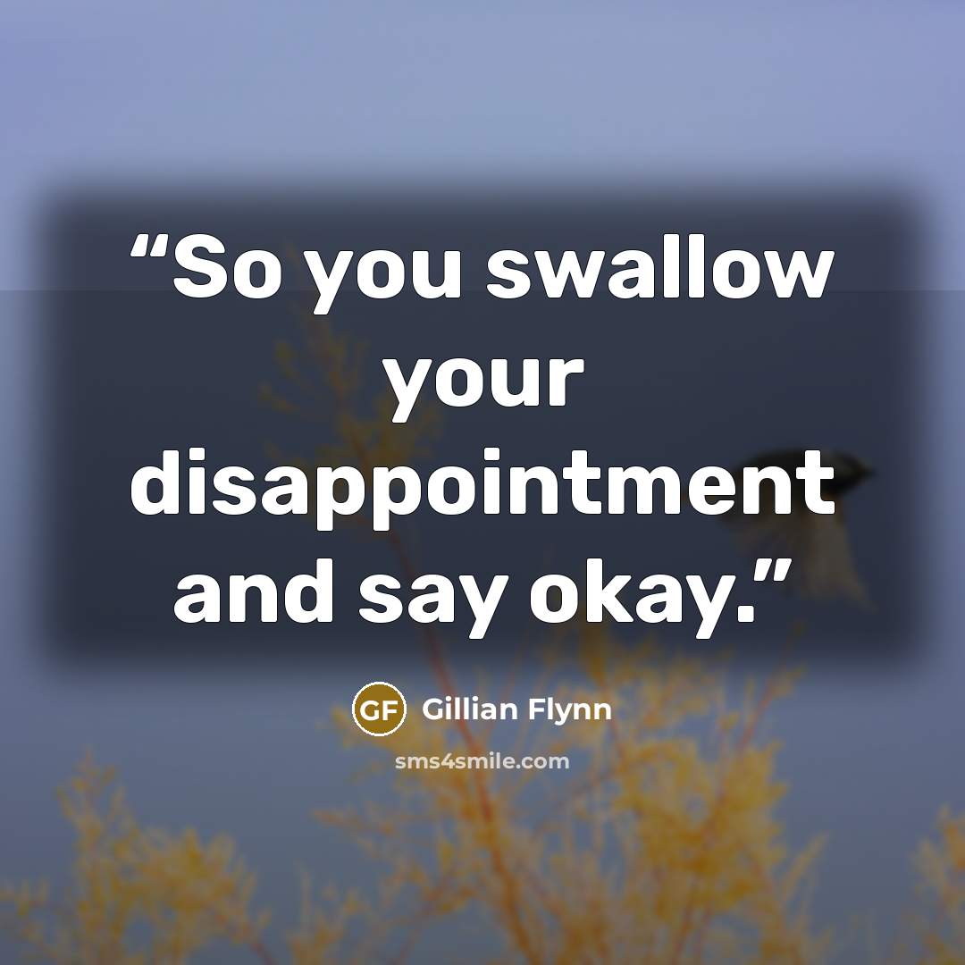 “So you swallow your disappointment and say okay.” quote by Gillian Flynn