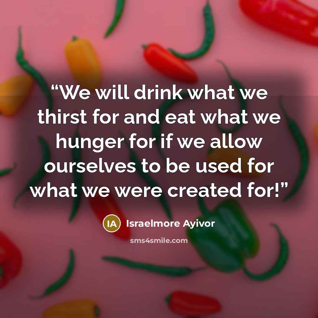 “We will drink what we thirst for and eat what we hunger for if we allow ourselves to be used for what we were created for!” quote by Israelmore Ayivor