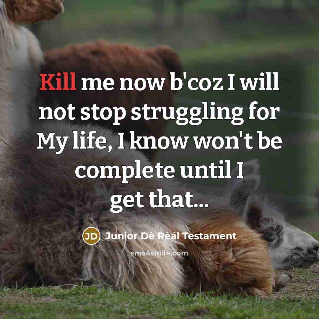 “Kill me now b'coz I will not stop struggling for My life, I know won't be complete until I get that...” quote by Junior Dè Rèál Testament