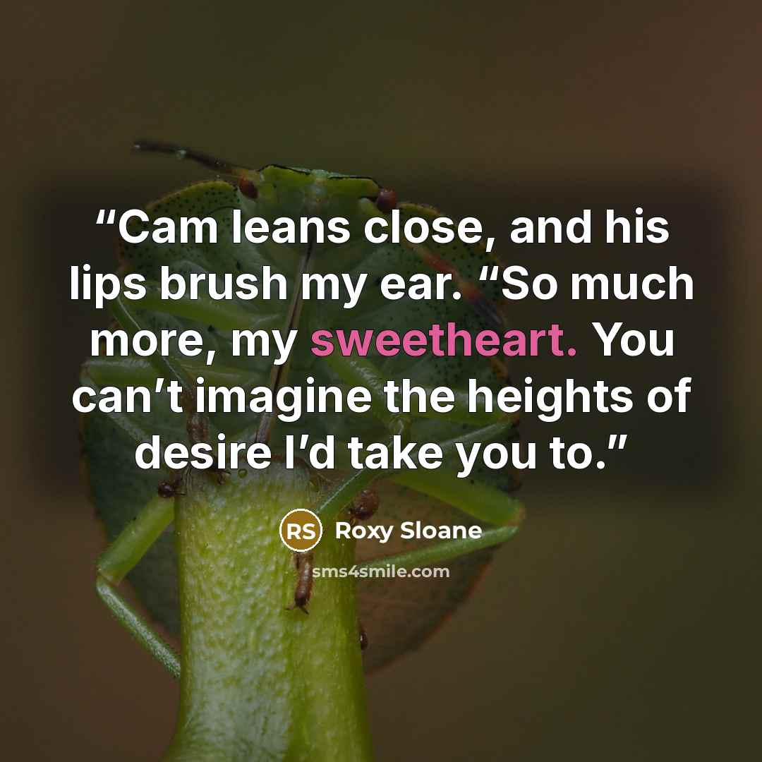 “Cam leans close, and his lips brush my ear. “So much more, my sweetheart. You can’t imagine the heights of desire I’d take you to.” quote by Roxy Sloane