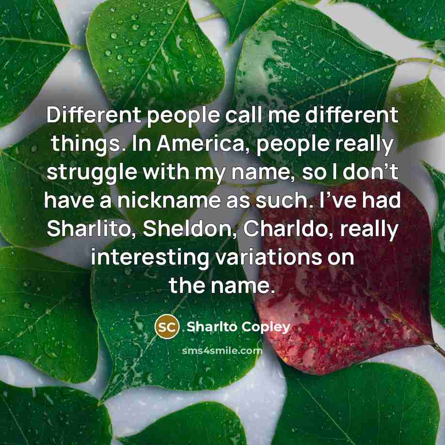 “Different people call me different things. In America, people really struggle with my name, so I don't have a nickname as such. I've had Sharlito, Sheldon, Charldo, really interesting variations on the name.” quote by Sharlto Copley