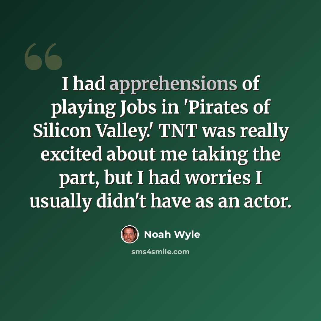 “I had apprehensions of playing Jobs in 'Pirates of Silicon Valley.' TNT was really excited about me taking the part, but I had worries I usually didn't have as an actor.” quote by Noah Wyle