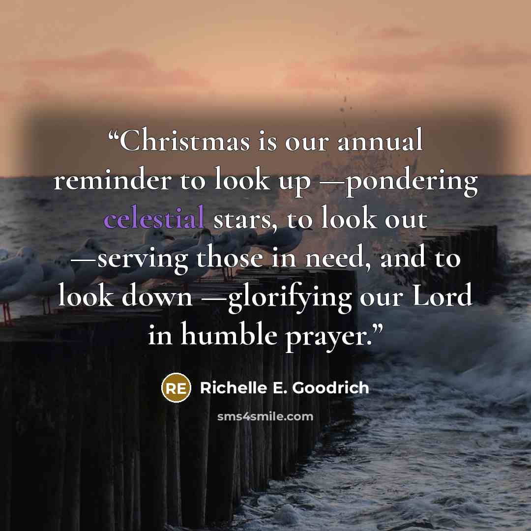 “Christmas is our annual reminder to look up —pondering celestial stars, to look out —serving those in need, and to look down —glorifying our Lord in humble prayer.” quote by Richelle E. Goodrich