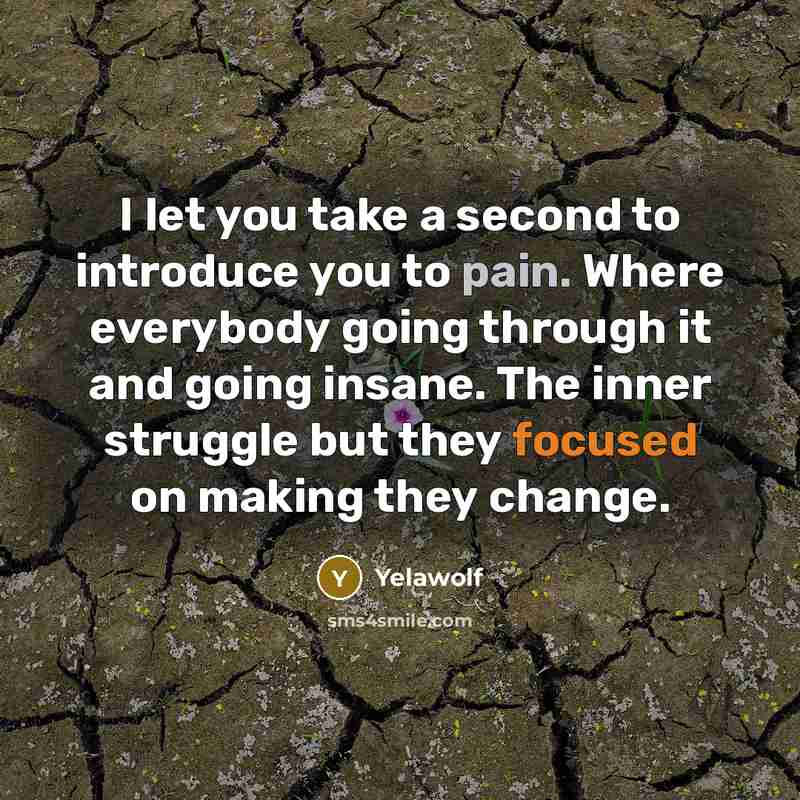 “I let you take a second to introduce you to pain. Where everybody going through it and going insane. The inner struggle but they focused on making they change.” quote by Yelawolf