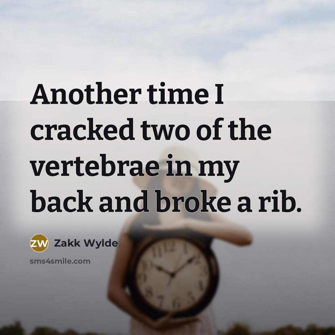“Another time I cracked two of the vertebrae in my back and broke a rib.” quote by Zakk Wylde