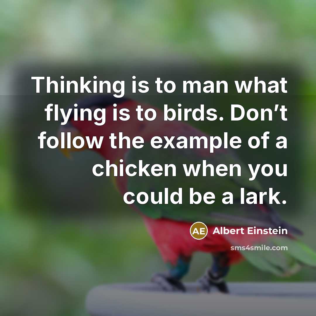 “Thinking is to man what flying is to birds. Don’t follow the example of a chicken when you could be a lark.” quote by Albert Einstein