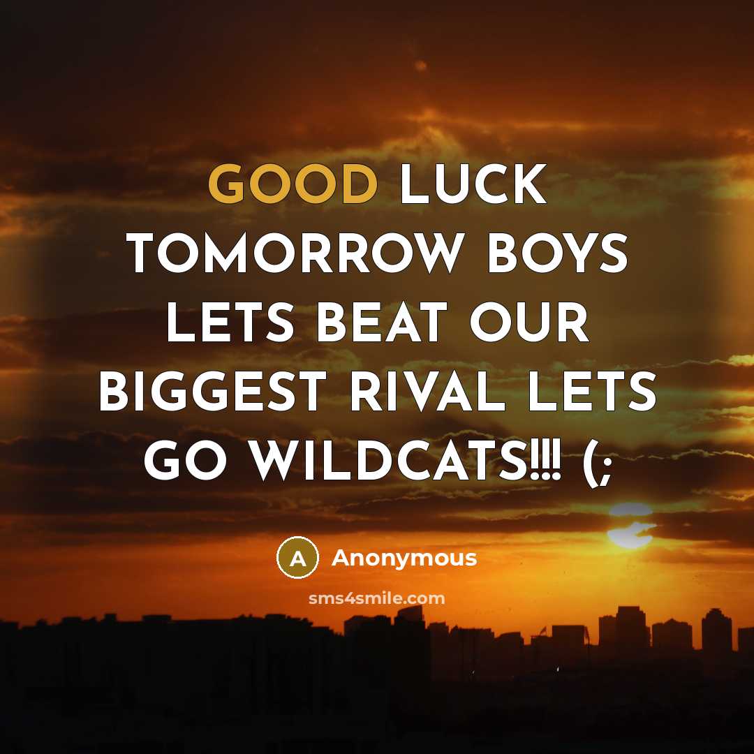 “GOOD LUCK TOMORROW BOYS LETS BEAT OUR BIGGEST RIVAL LETS GO WILDCATS!!! (;” quote by Anonymous