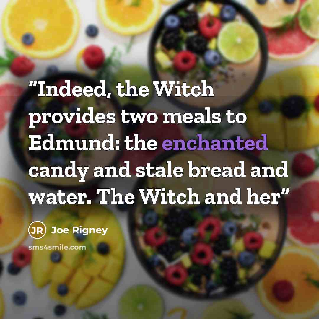 “Indeed, the Witch provides two meals to Edmund: the enchanted candy and stale bread and water. The Witch and her” quote by Joe Rigney