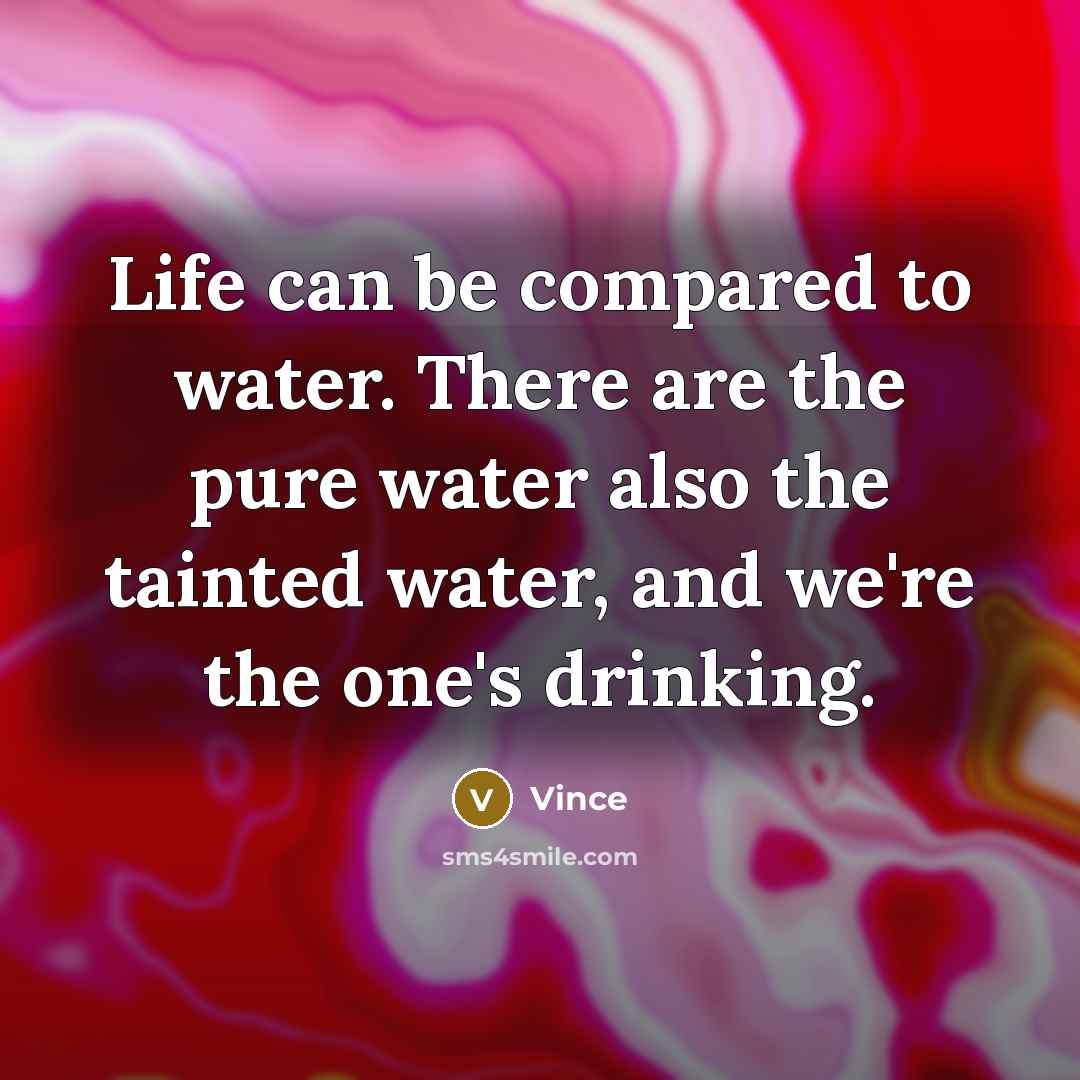 “Life can be compared to water. There are the pure water also the tainted water, and we're the one's drinking.” quote by Vince