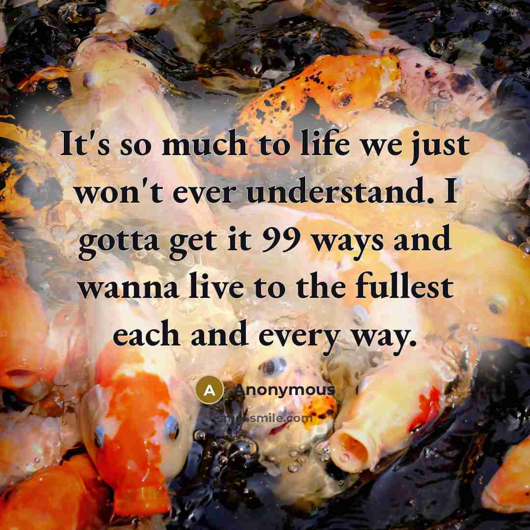 “It's so much to life we just won't ever understand. I gotta get it 99 ways and wanna live to the fullest each and every way.” quote by Anonymous