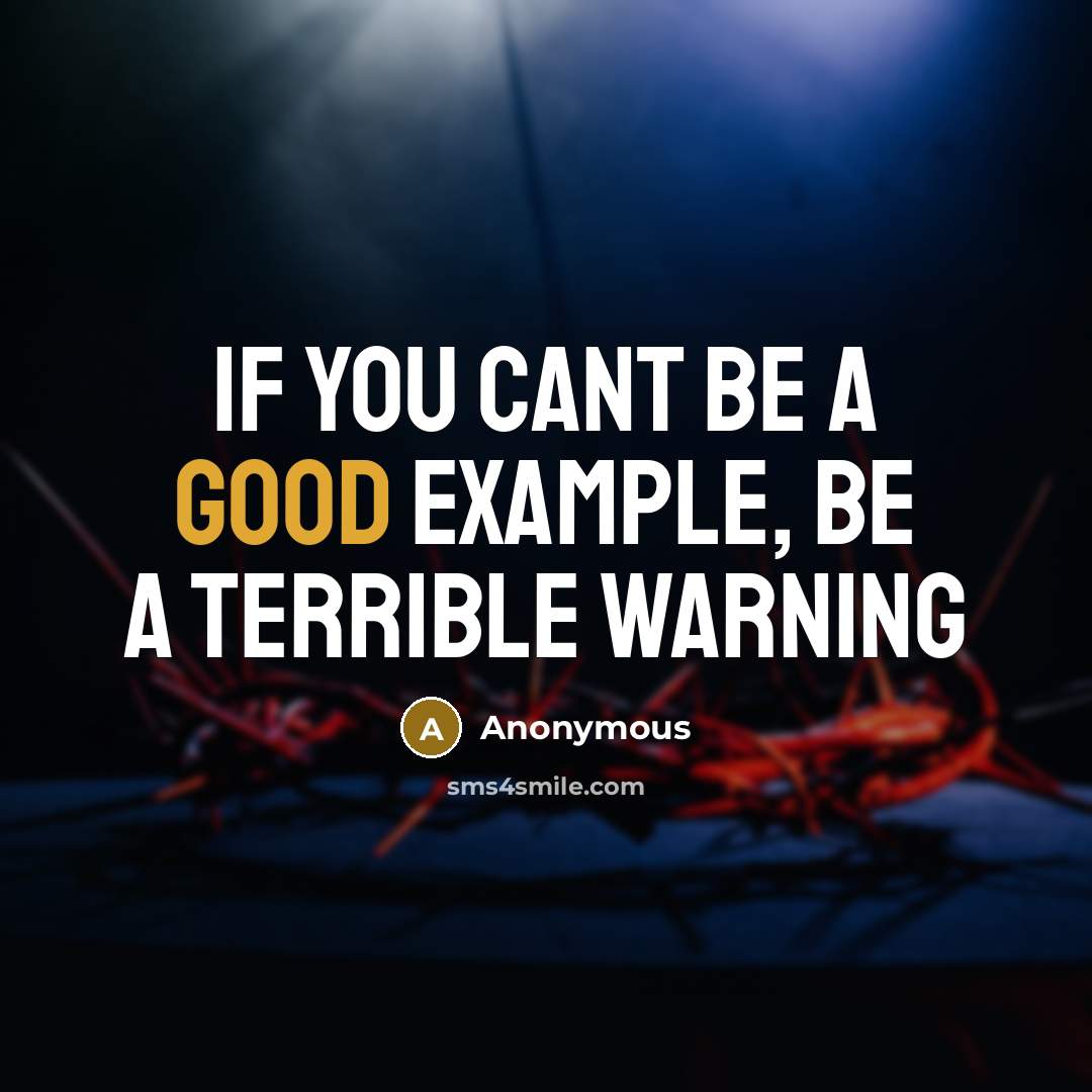 “If you cant be a good example, be a terrible warning” quote by Anonymous
