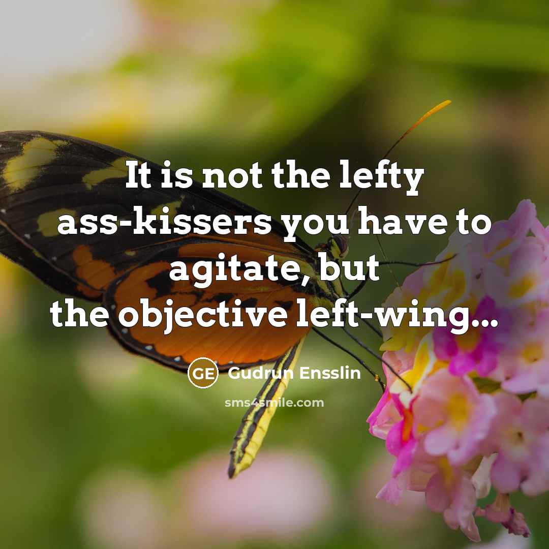 “It is not the lefty ass-kissers you have to agitate, but the objective left-wing...” quote by Gudrun Ensslin