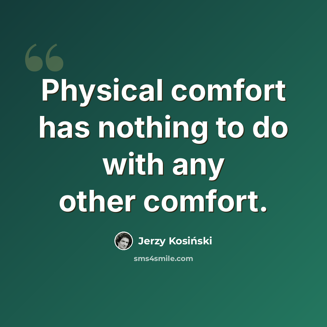 “Physical comfort has nothing to do with any other comfort.” quote by Jerzy Kosinski