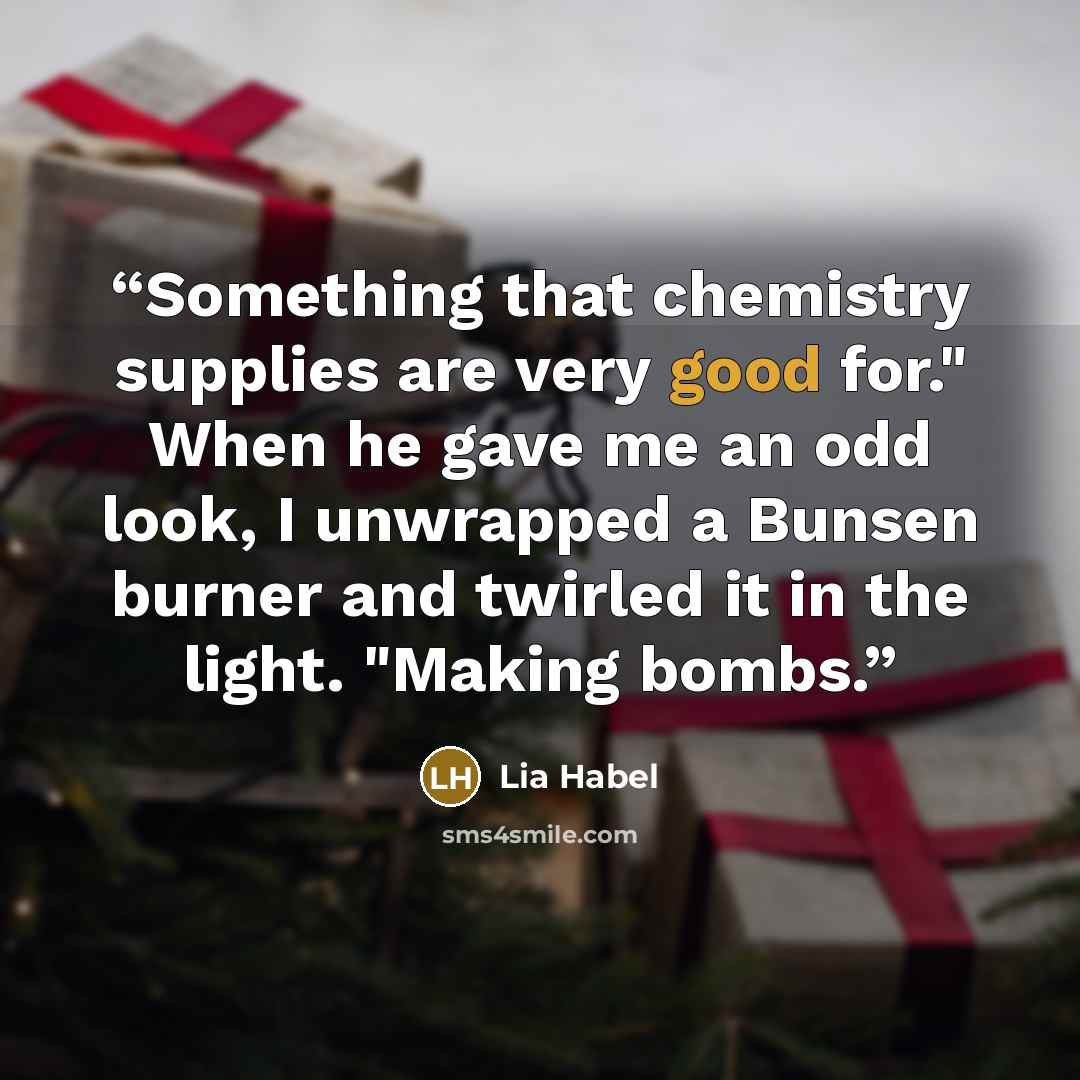 “Something that chemistry supplies are very good for." When he gave me an odd look, I unwrapped a Bunsen burner and twirled it in the light. "Making bombs.” quote by Lia Habel