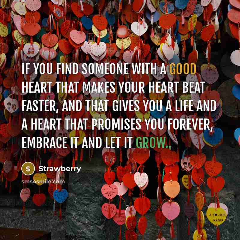 “If you find someone with a good heart that makes your heart beat faster, and that gives you a life and a heart that promises you forever, embrace it and let it grow..” quote by Strawberry