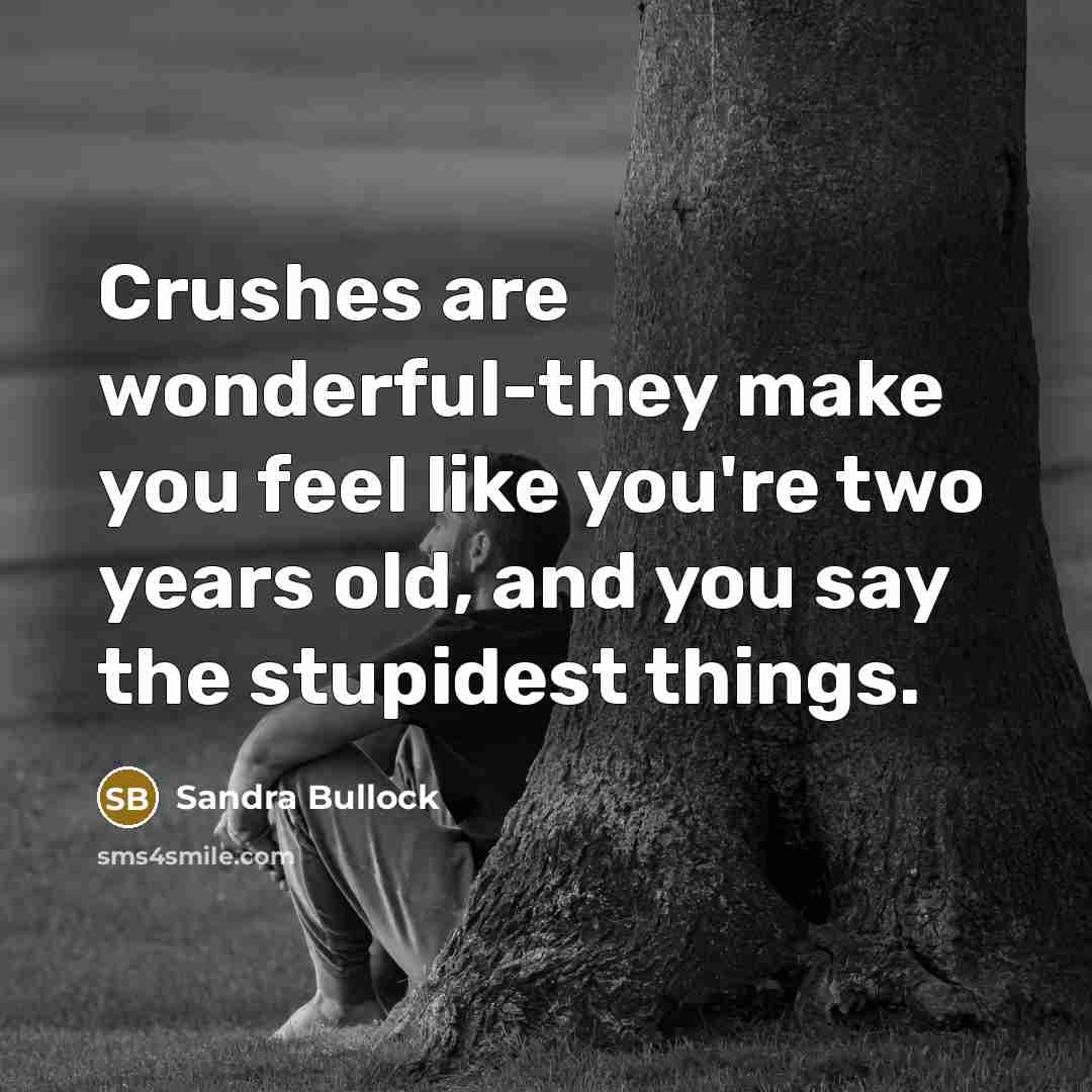 “Crushes are wonderful-they make you feel like you're two years old, and you say the stupidest things.” quote by Sandra Bullock