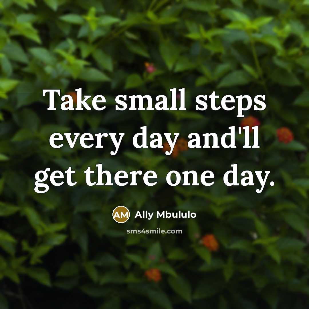 “Take small steps every day and'll get there one day.” quote by Ally Mbululo
