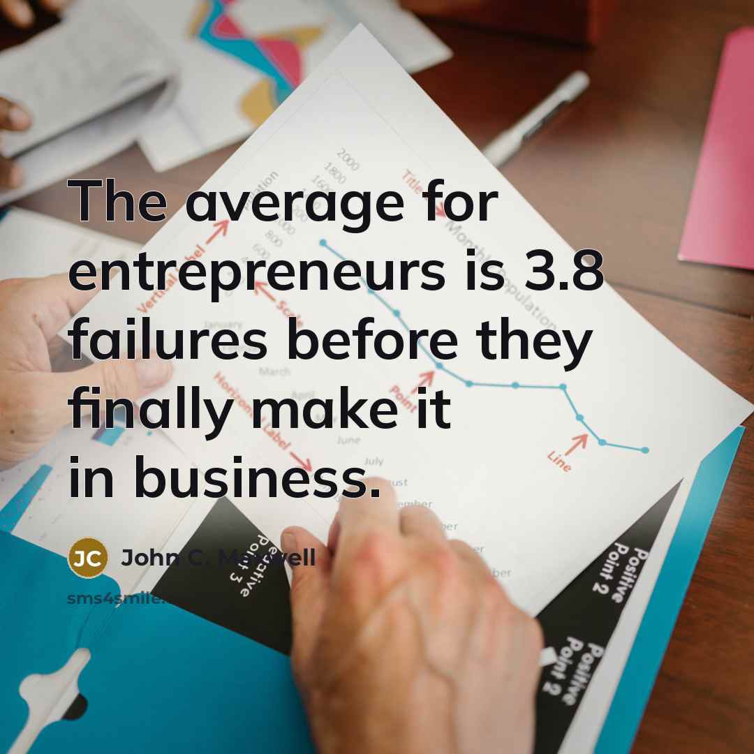 “The average for entrepreneurs is 3.8 failures before they finally make it in business.” quote by John C. Maxwell