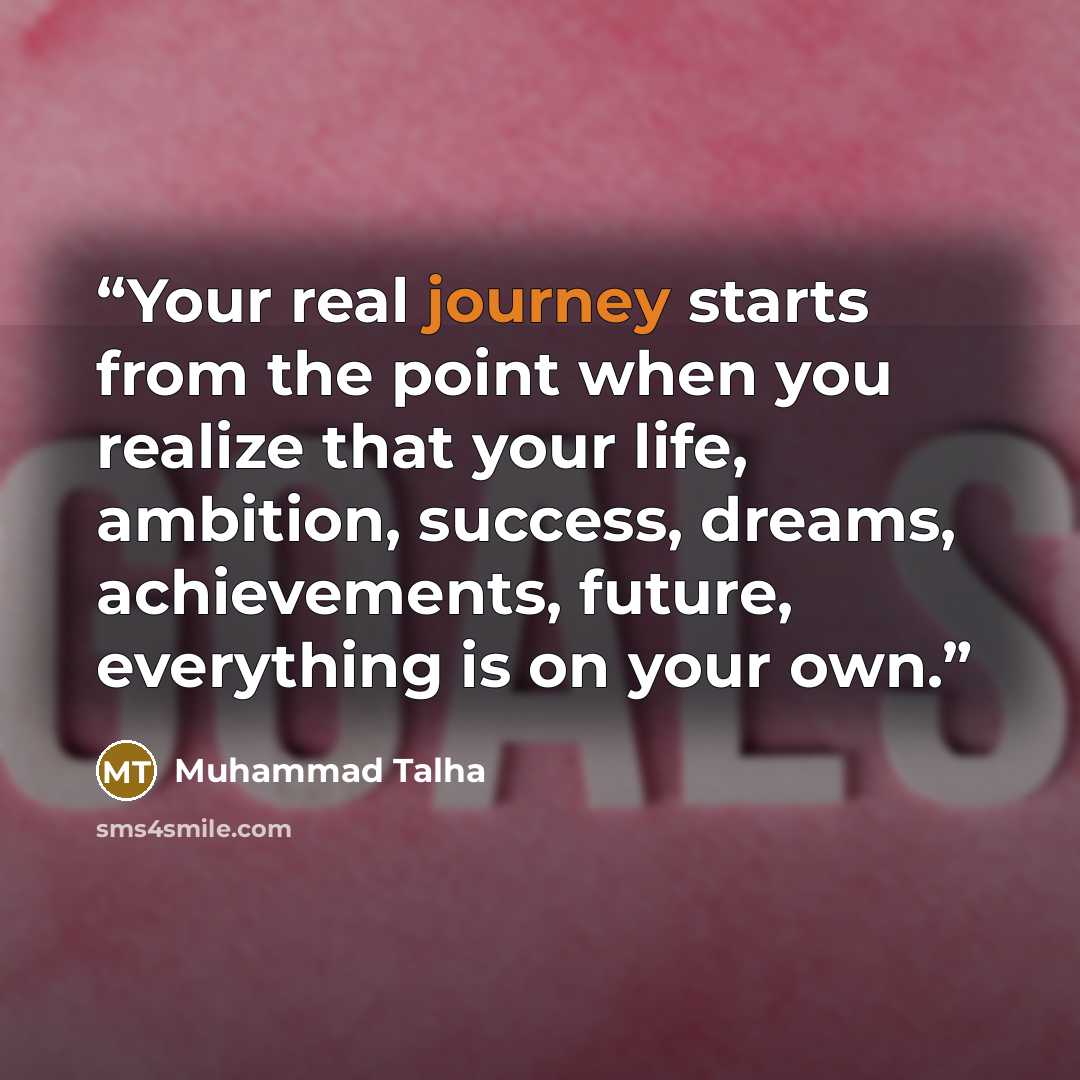 “Your real journey starts from the point when you realize that your life, ambition, success, dreams, achievements, future, everything is on your own.” quote by Muhammad Talha