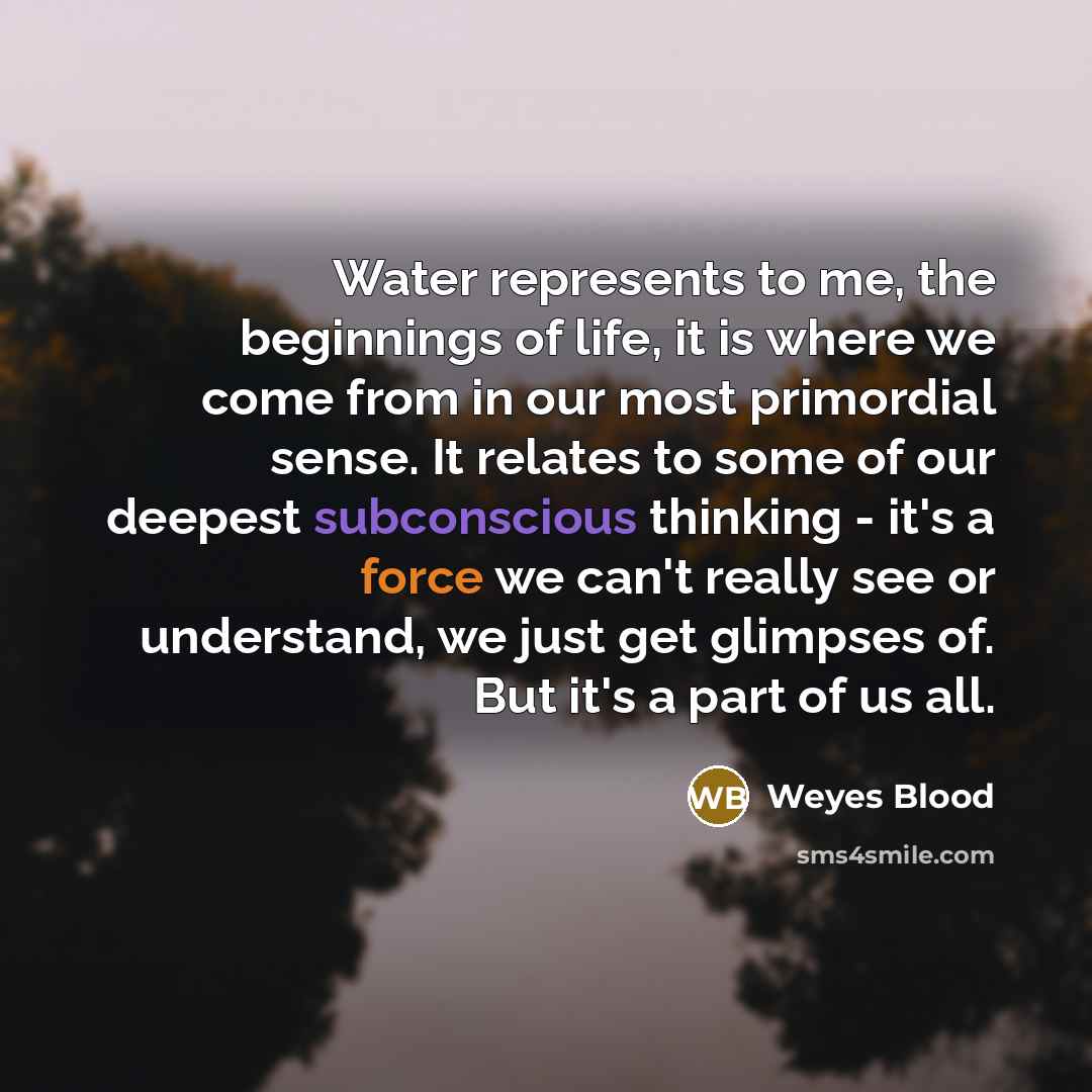 “Water represents to me, the beginnings of life, it is where we come from in our most primordial sense. It relates to some of our deepest subconscious thinking - it's a force we can't really see or understand, we just get glimpses of. But it's a part of us all.” quote by Weyes Blood