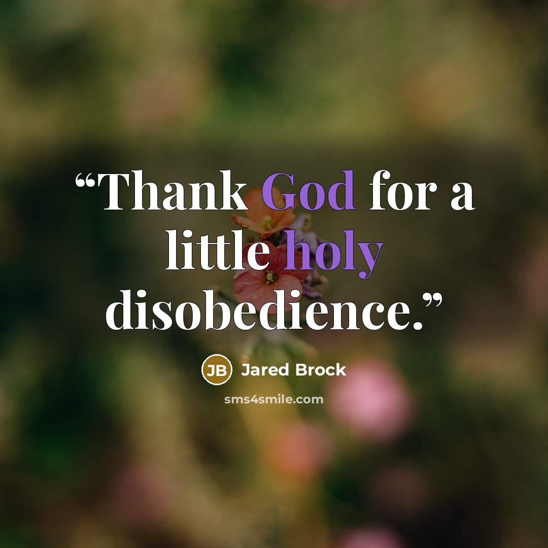 “Thank God for a little holy disobedience.” quote by Jared Brock