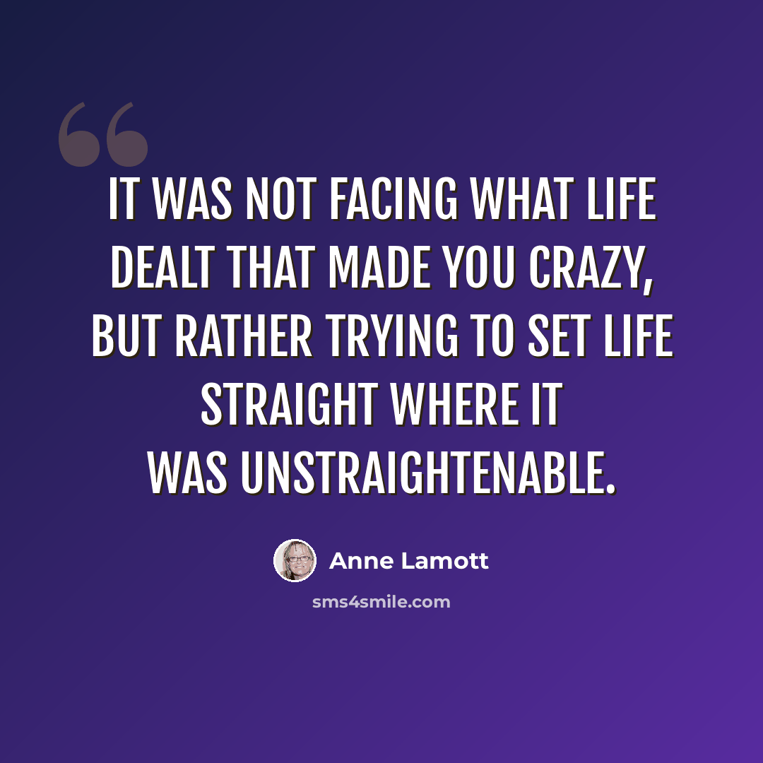 “It was not facing what life dealt that made you crazy, but rather trying to set life straight where it was unstraightenable.” quote by Anne Lamott