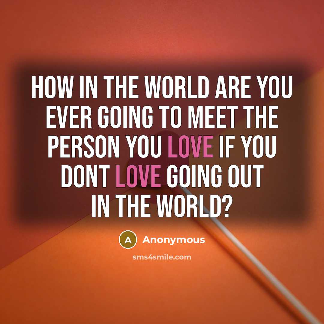 “How in the world are you ever going to meet the person you love if you dont love going out in the world?” quote by Anonymous