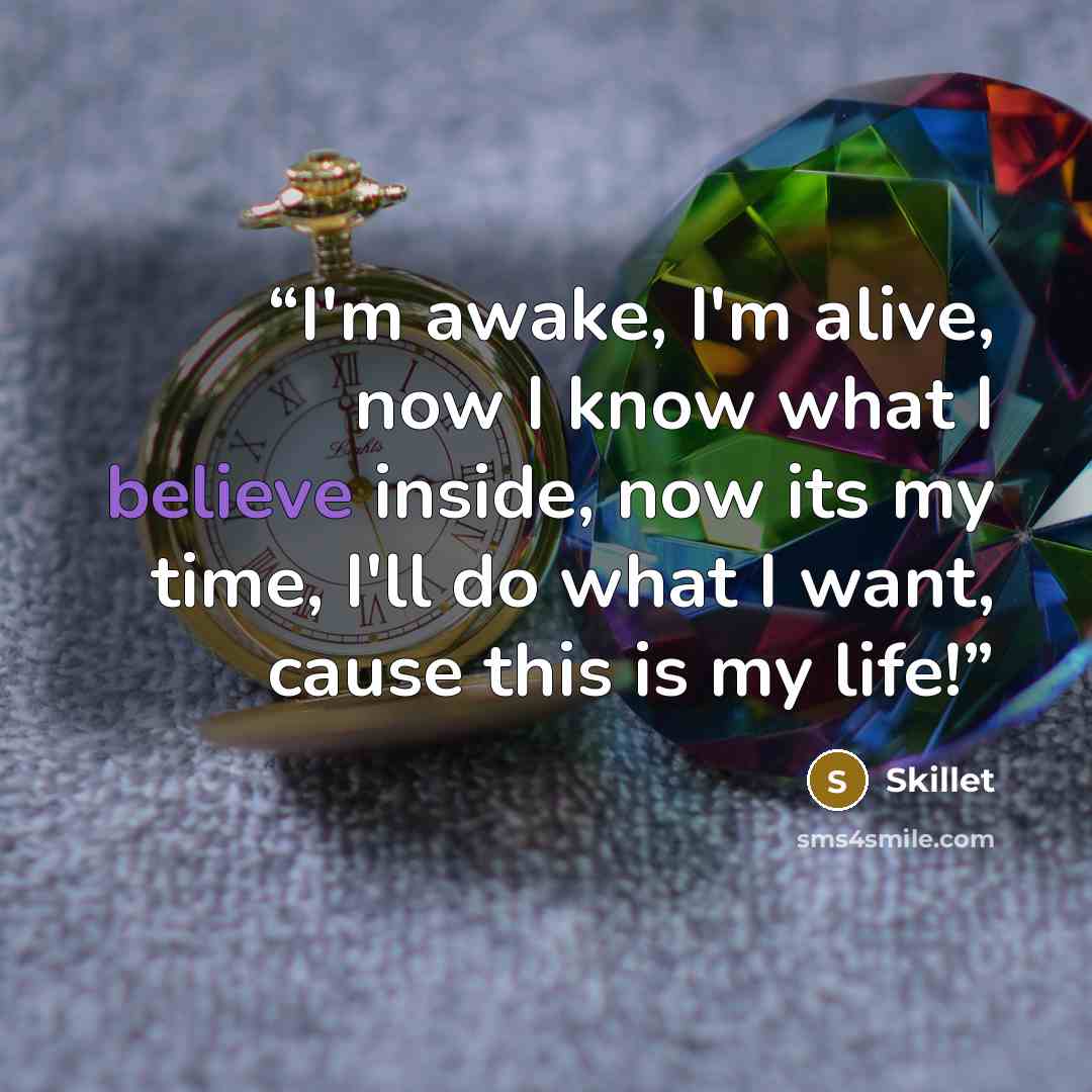 “I'm awake, I'm alive, now I know what I believe inside, now its my time, I'll do what I want, cause this is my life!” quote by skillet