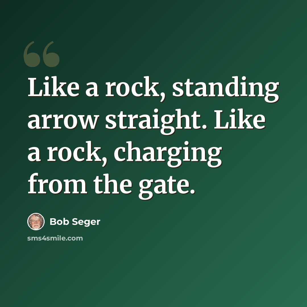 “Like a rock, standing arrow straight. Like a rock, charging from the gate.” quote by Bob Seger