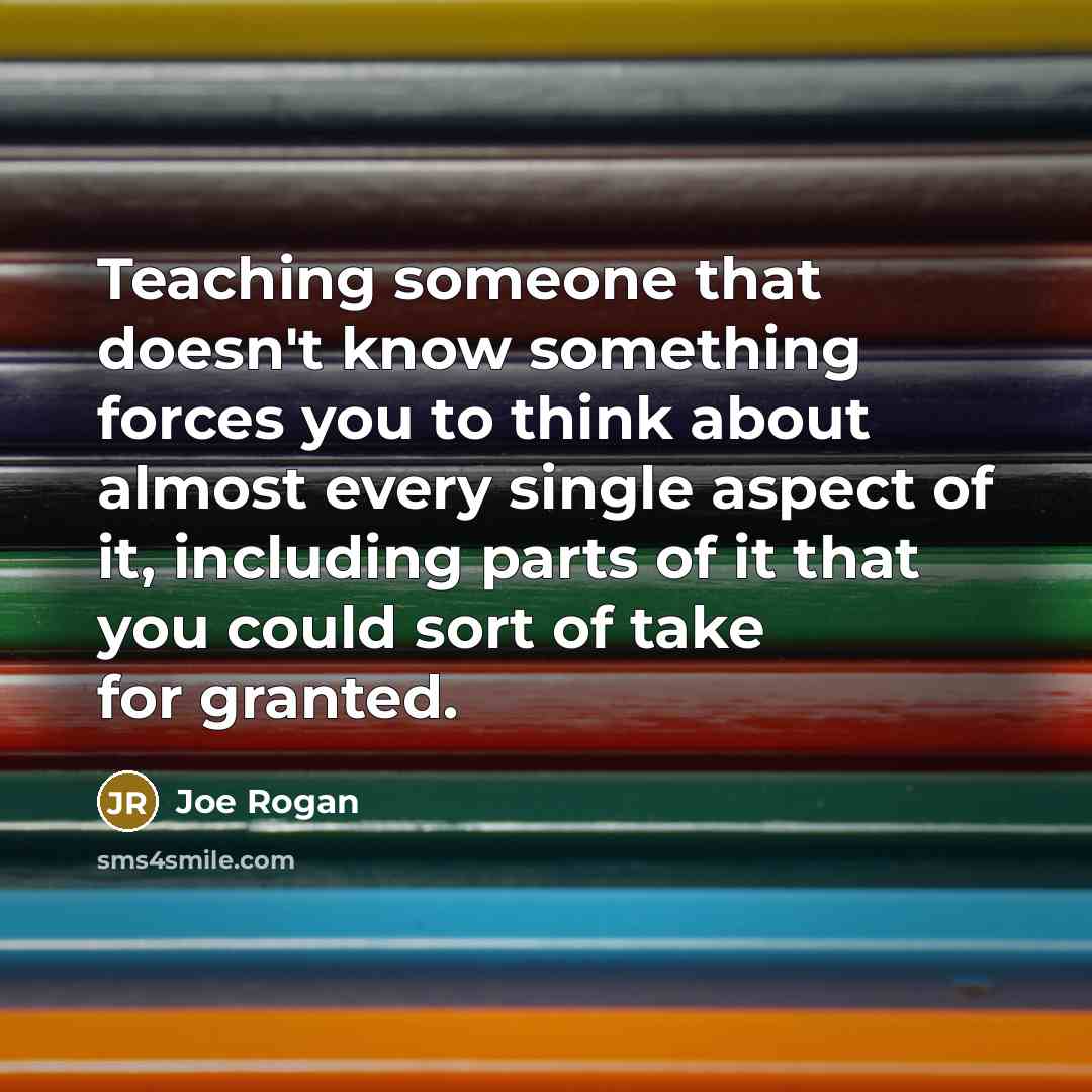 “Teaching someone that doesn't know something forces you to think about almost every single aspect of it, including parts of it that you could sort of take for granted.” quote by Joe Rogan