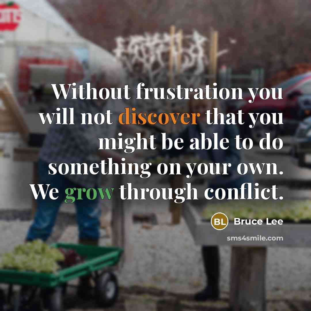 “Without frustration you will not discover that you might be able to do something on your own. We grow through conflict.” quote by Bruce Lee