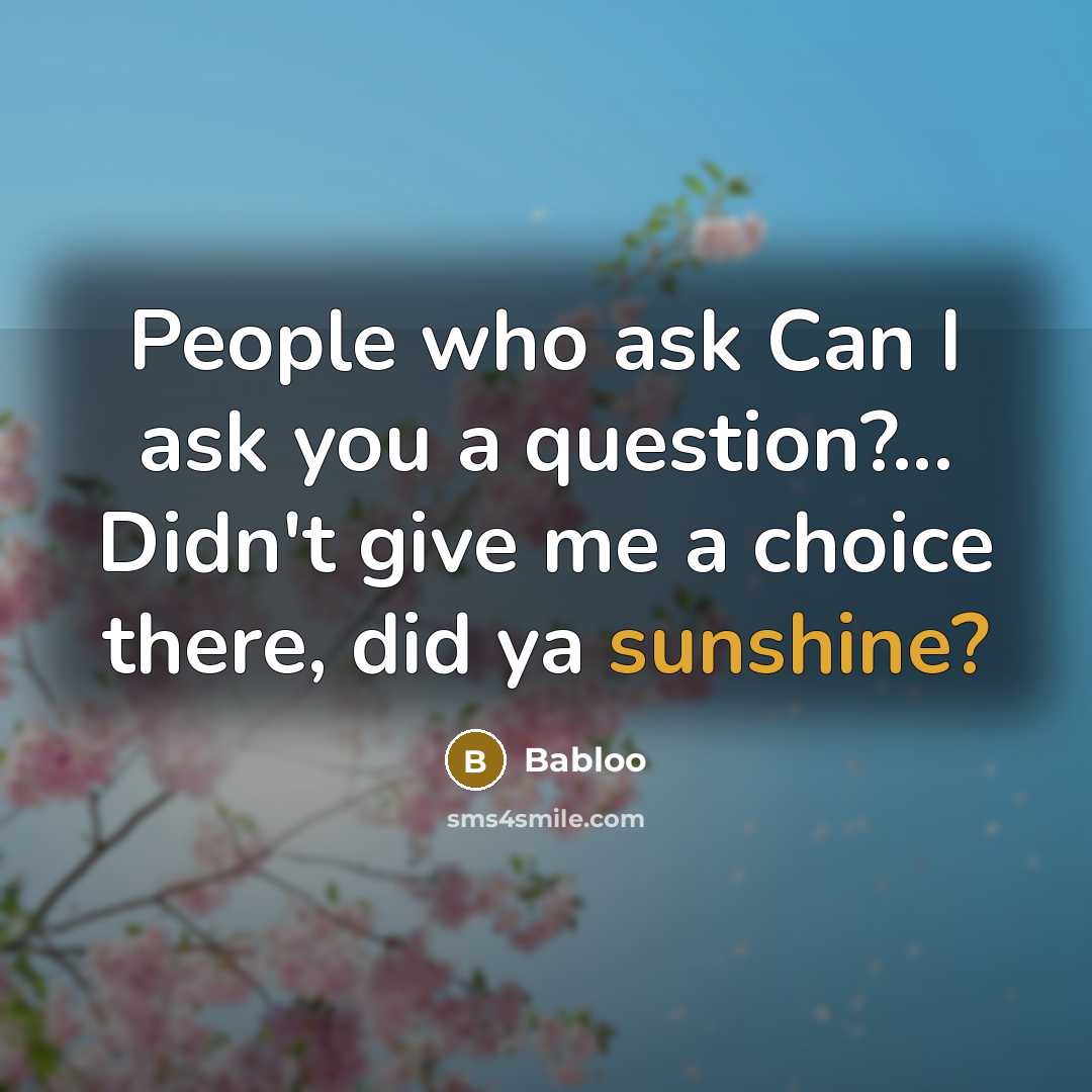 “People who ask Can I ask you a question?... Didn't give me a choice there, did ya sunshine?” quote by Babloo