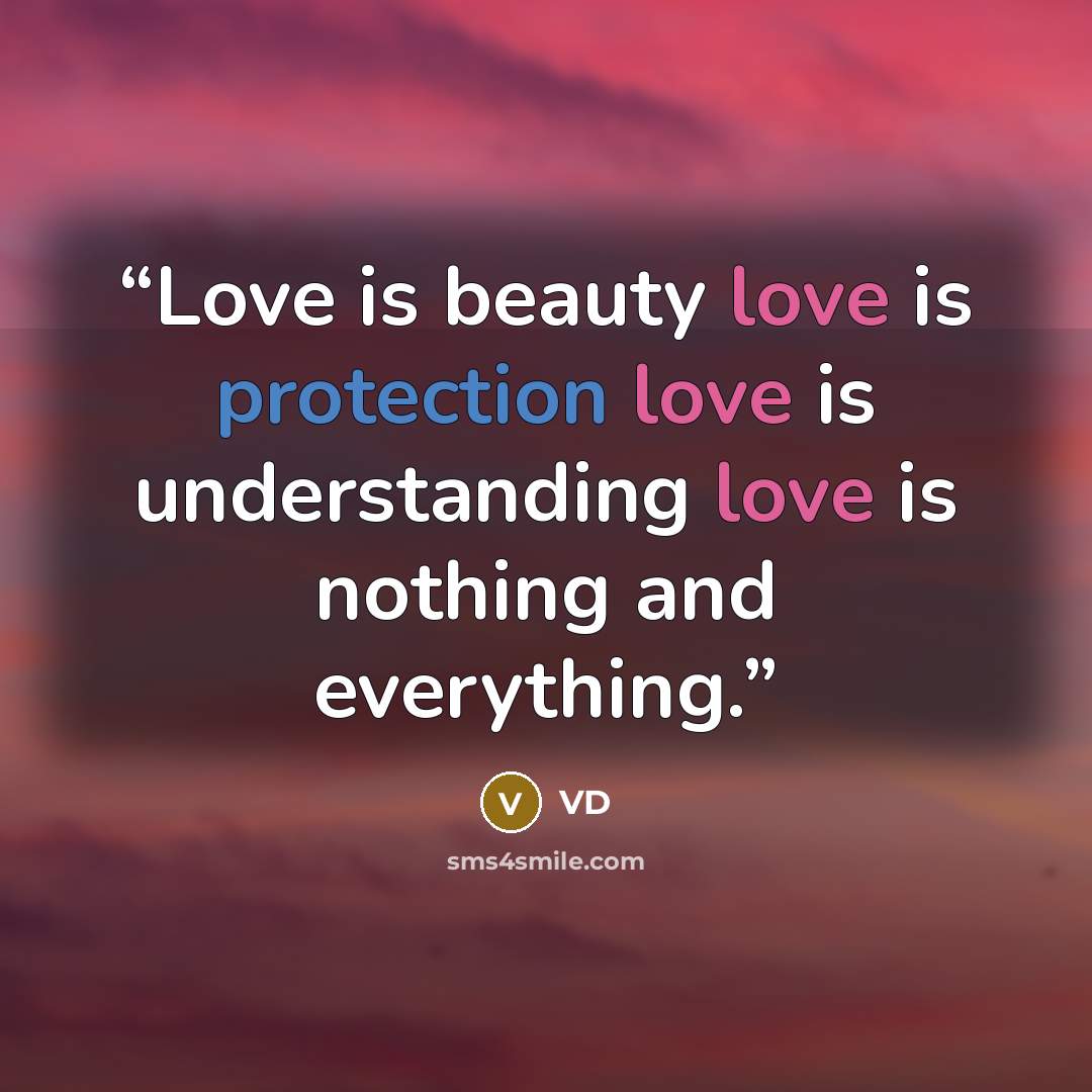 “Love is beauty love is protection love is understanding love is nothing and everything.” quote by VD