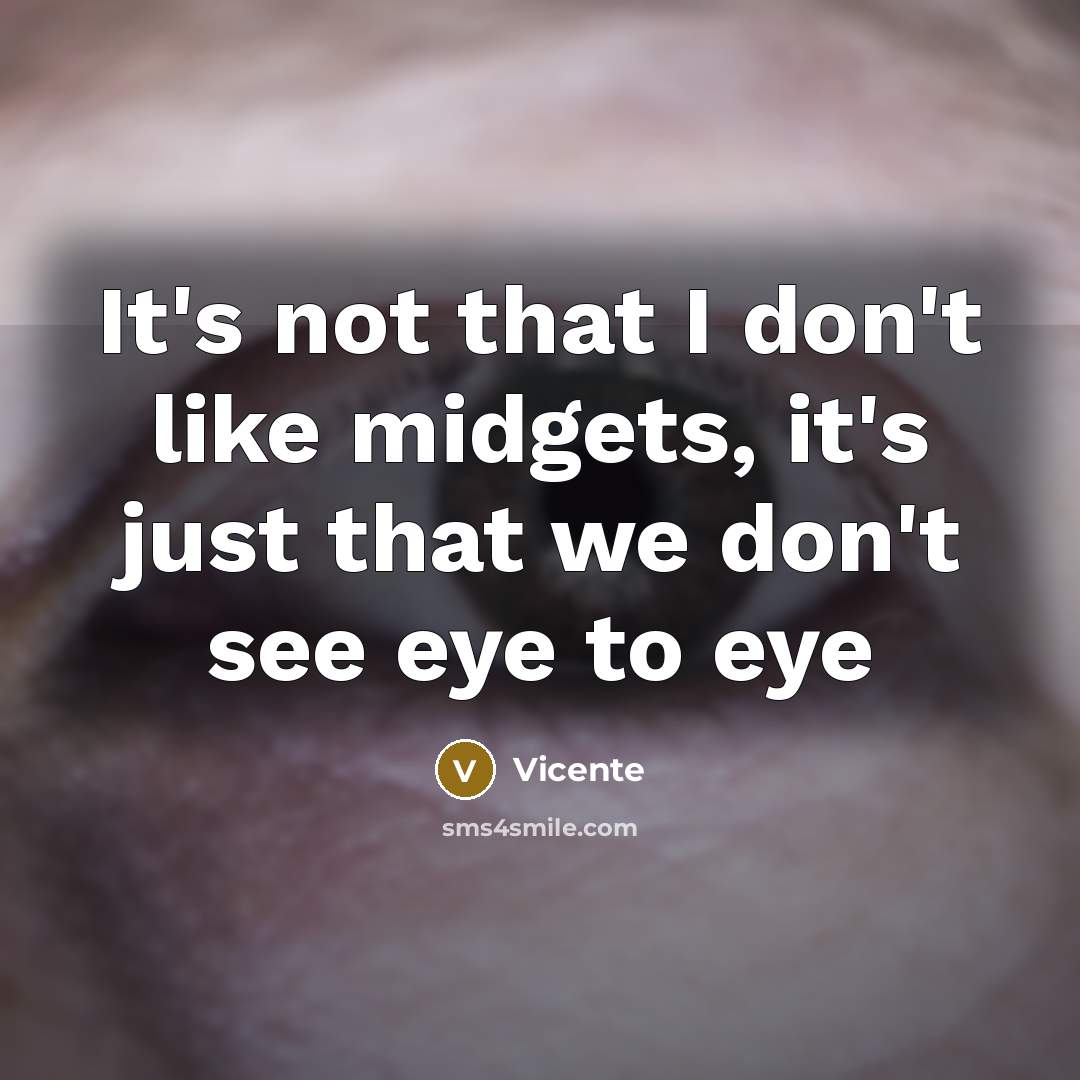“It's not that I don't like midgets, it's just that we don't see eye to eye” quote by Vicente