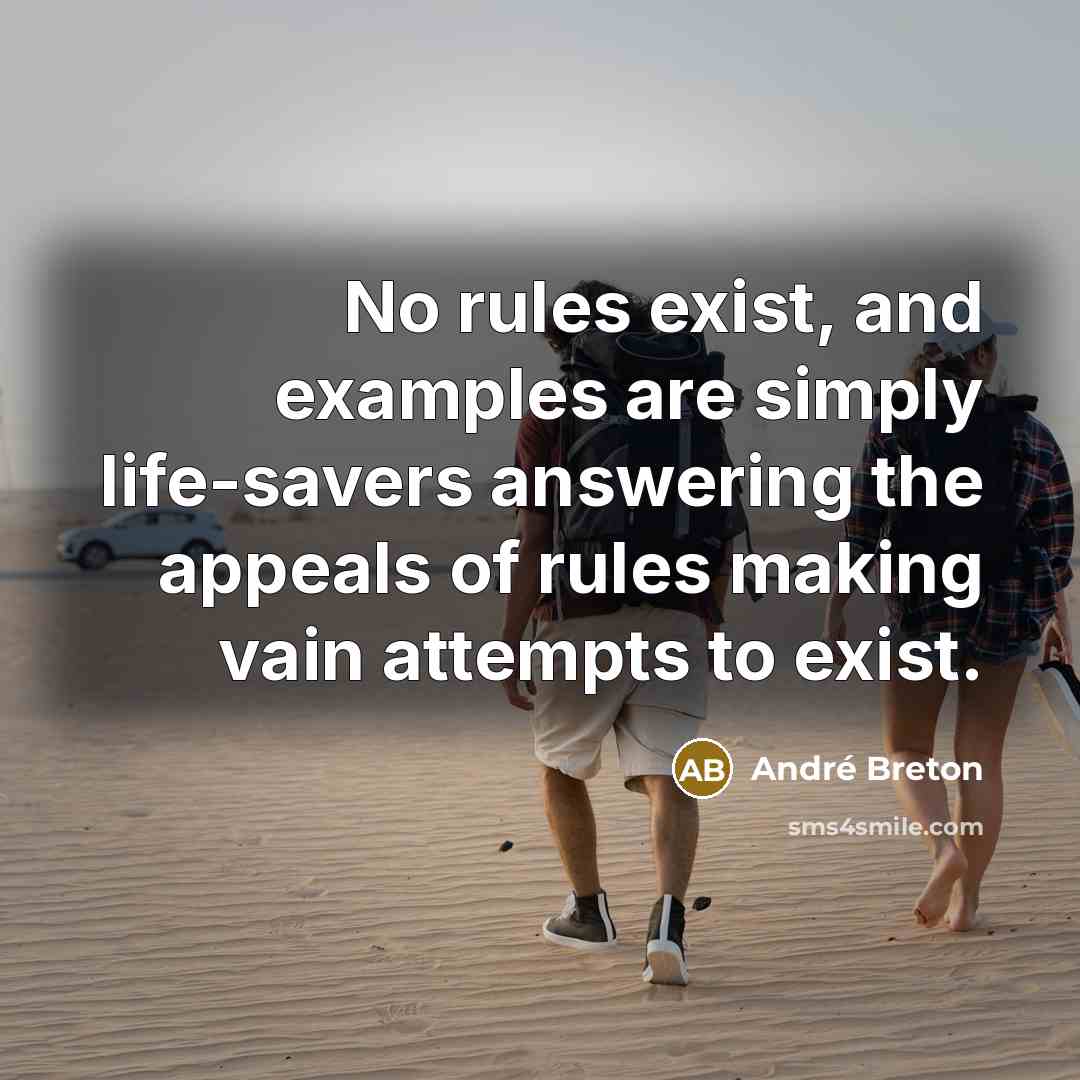 “No rules exist, and examples are simply life-savers answering the appeals of rules making vain attempts to exist.” quote by Andre Breton