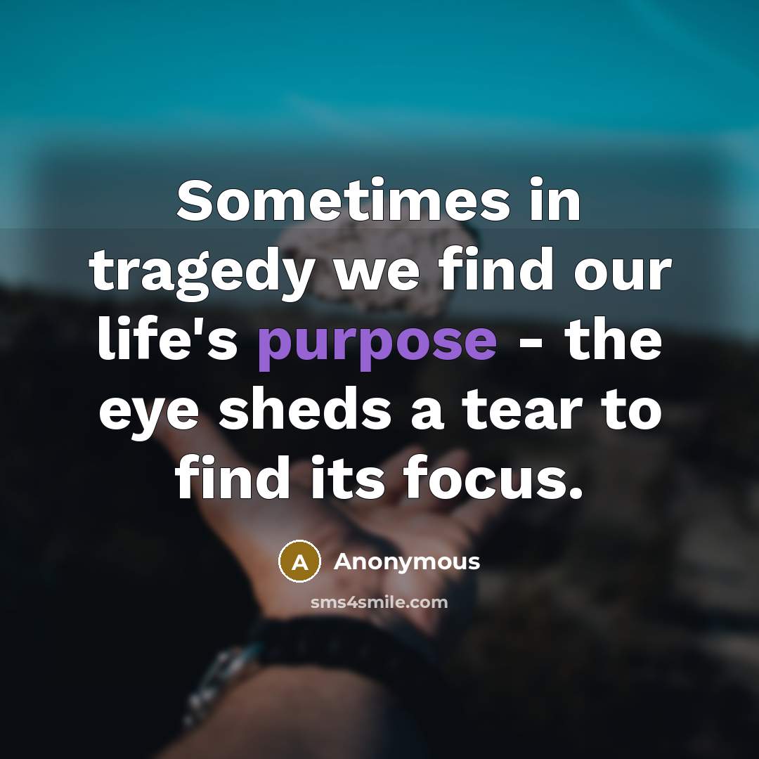 “Sometimes in tragedy we find our life's purpose - the eye sheds a tear to find its focus.” quote by Anonymous