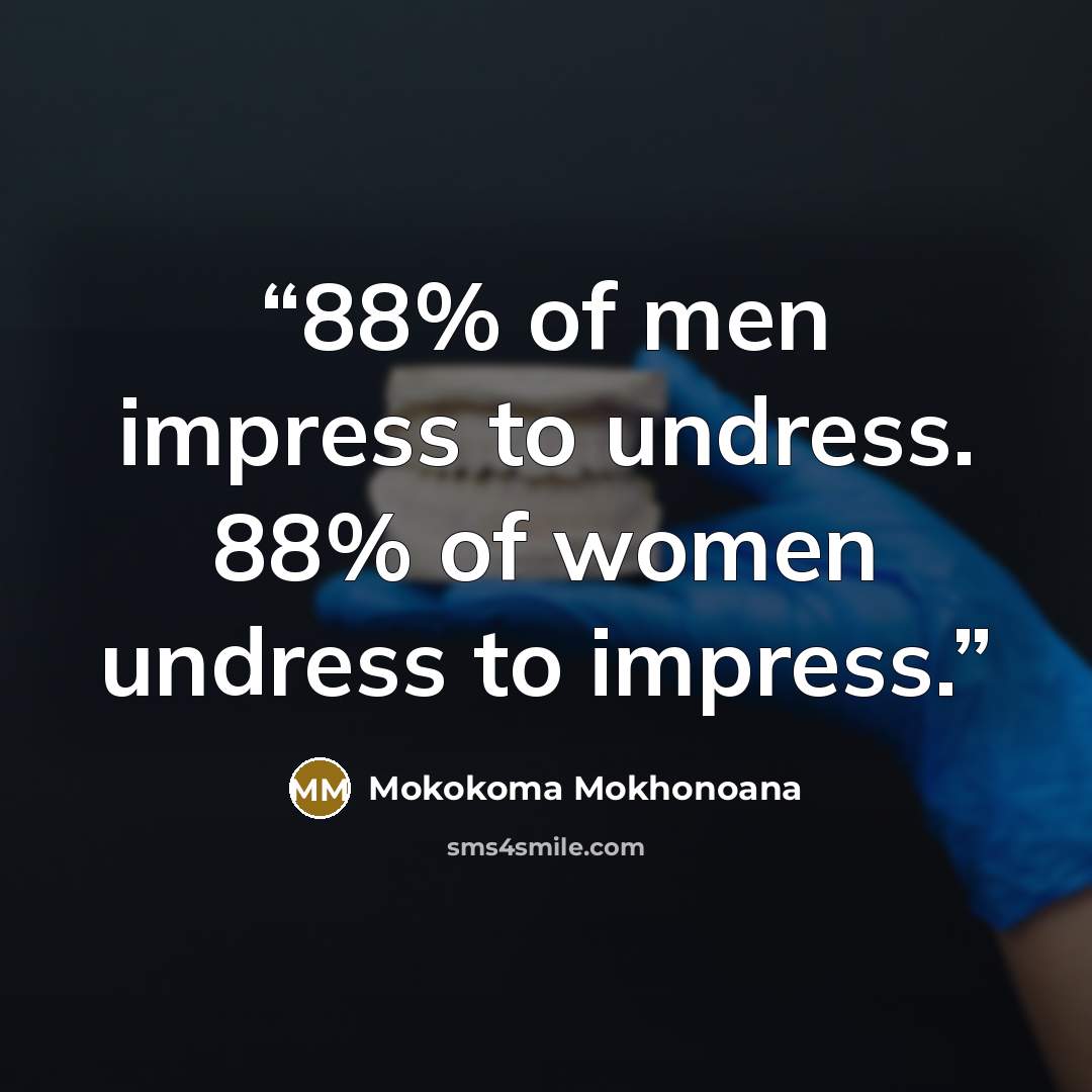 “88% of men impress to undress. 88% of women undress to impress.” quote by Mokokoma Mokhonoana