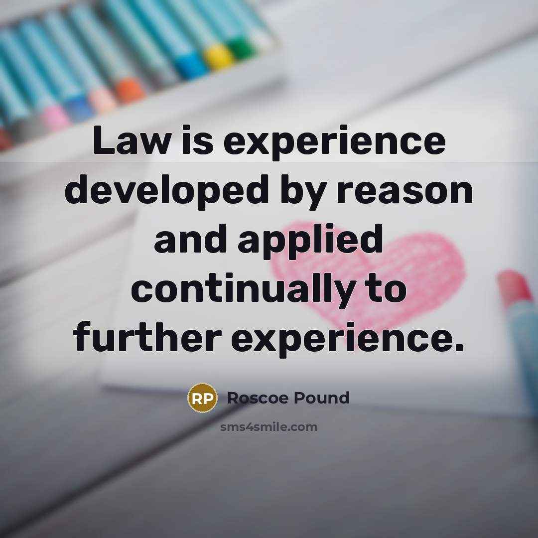 “Law is experience developed by reason and applied continually to further experience.” quote by Roscoe Pound