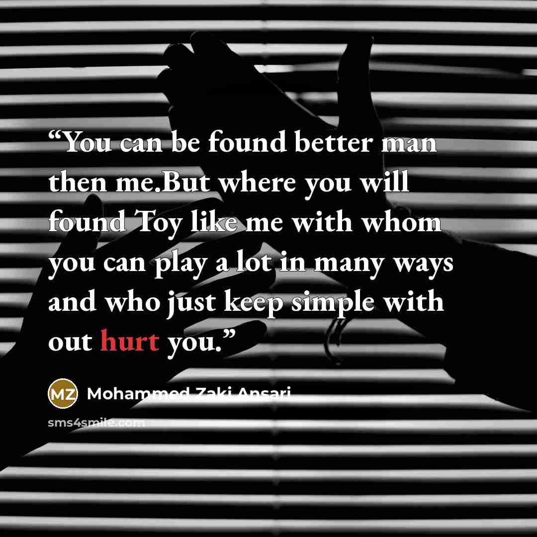 “You can be found better man then me.But where you will found Toy like me with whom you can play a lot in many ways and who just keep simple with out hurt you.” quote by Mohammed Zaki Ansari